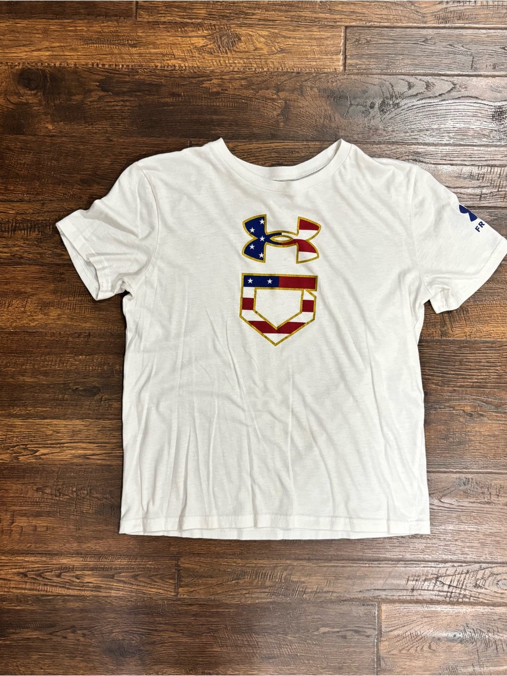 Under Armour White Short-Sleeve Tee with Red, Blue & Gold Logo